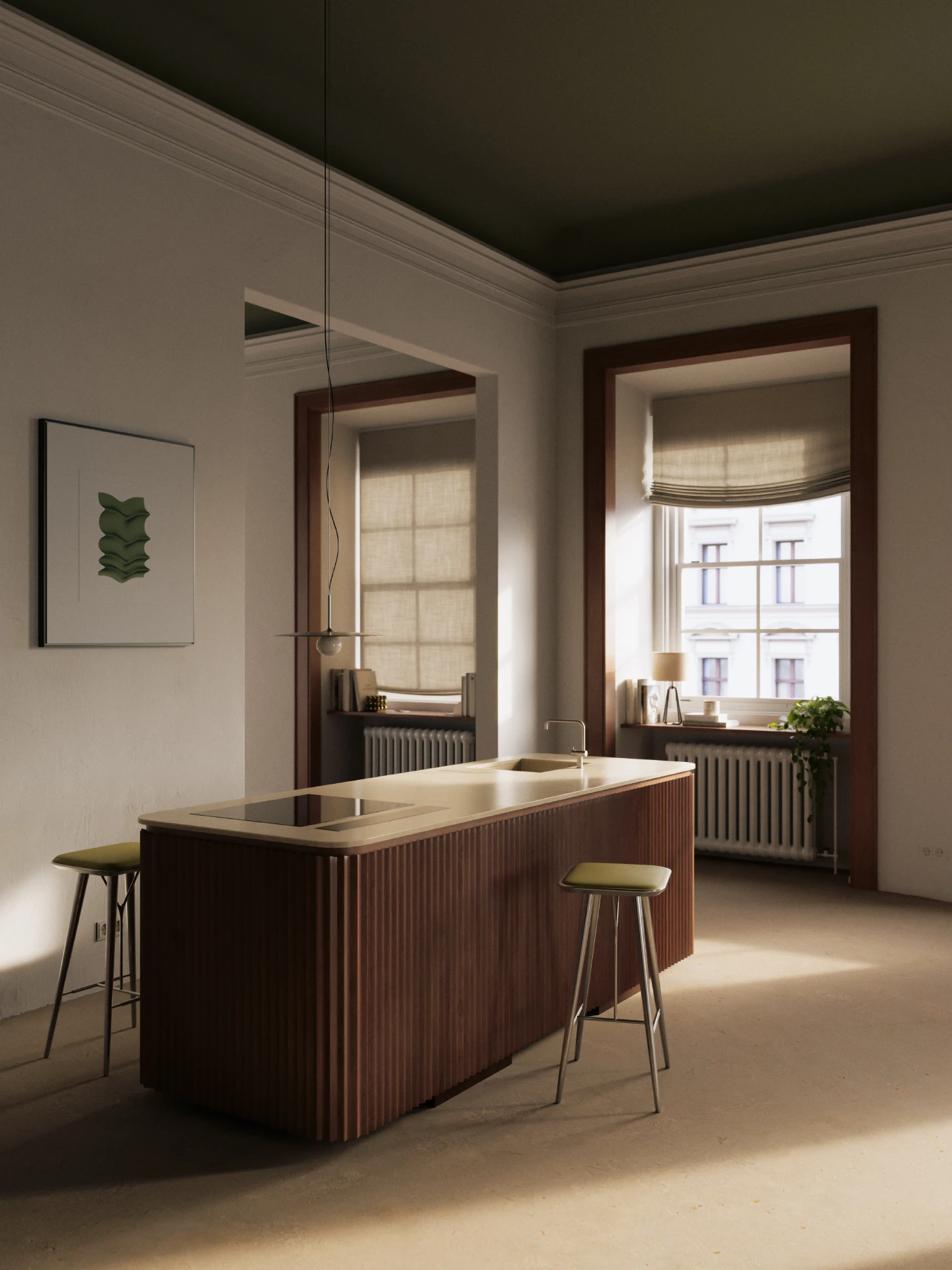 Render 3D. Interior de vivienda.