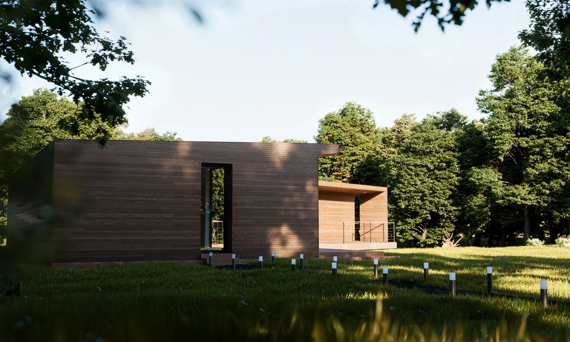 3D Render. Vivienda en medio del campo.